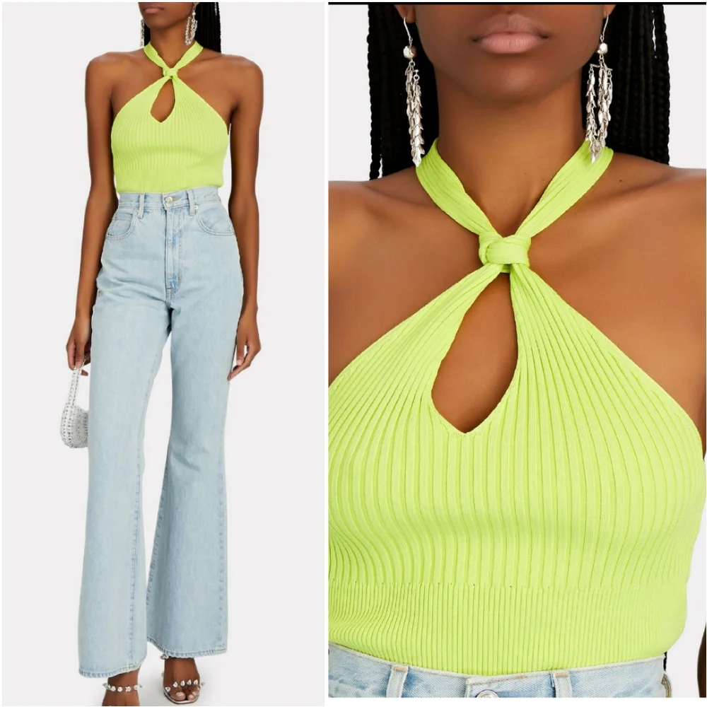 Jonathan Simkhai Andrea Rib Halter in Lime - Picture 2 of 15